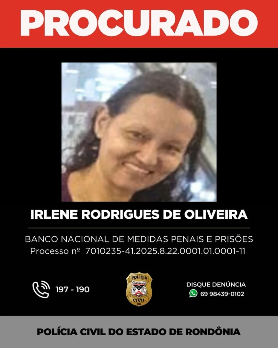 Irlene Rodrigues de Oliveira (mãe) — Foto: Reprodução/Polícia Civil de Rondônia (PC-RO)