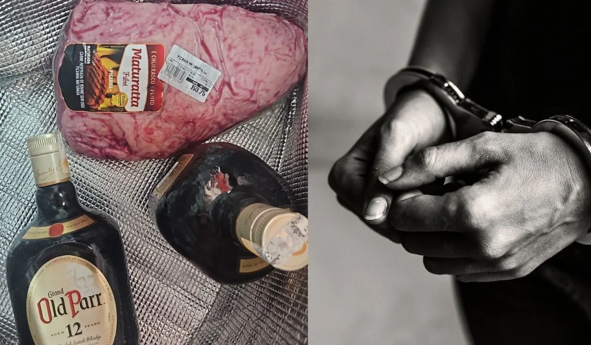 Churrasco Cancelado: Homem tenta fugir com bebida e mais de 1kg de picanha a pé, e é preso pela polícia