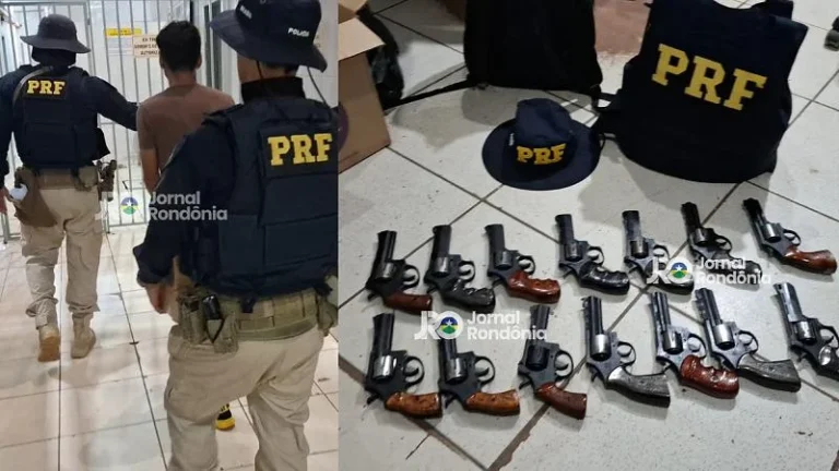 PRF prende passageiro de ônibus com 14 revólveres na BR-364 em Rondônia